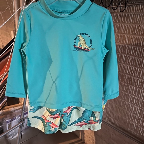 Carter's Rash Guard Swim‎ Set Dinosaur Surf Long Sleeve Boy Size 2T - Picture 1 of 1